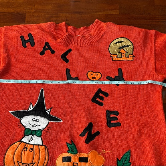 Vintage Colleen’s Collectibles 90’s Orange Halloween Cat Pullover Sweater - Picture 9 of 12